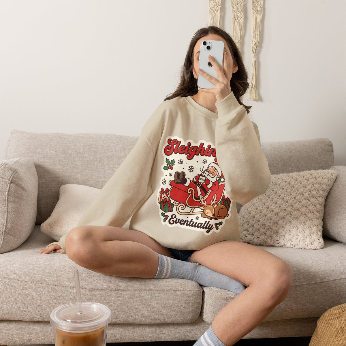 Sleighing It, Eventually Christmas Crewneck Sweatshirt