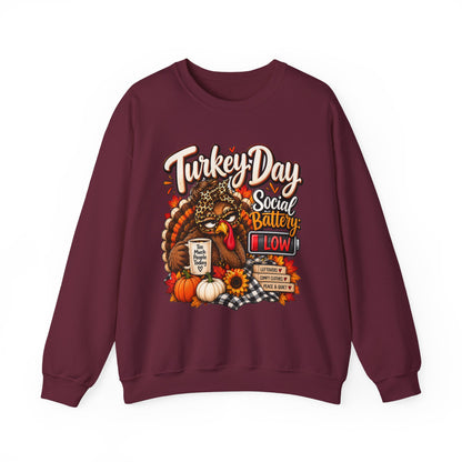Turkey Day Social Battery: Low Thanksgiving Crewneck Sweatshirt