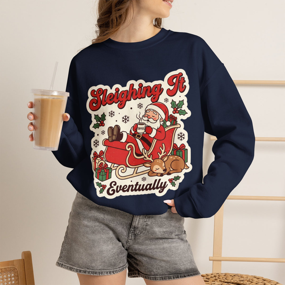 Sleighing It, Eventually Christmas Crewneck Sweatshirt
