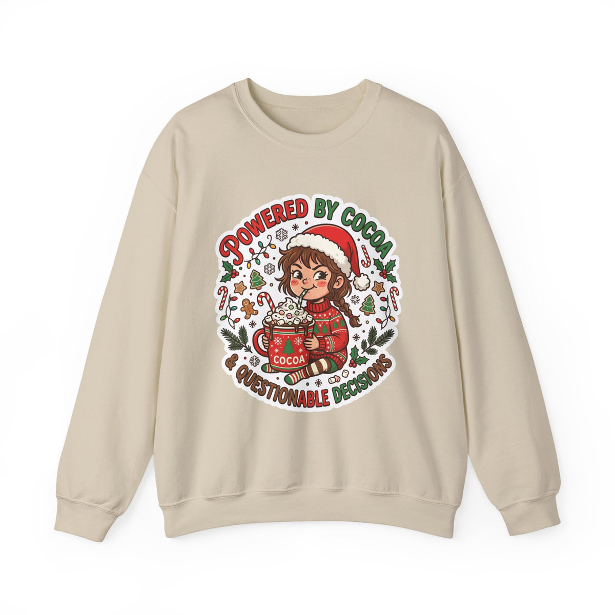 Powered by Cocoa & Questionable Decisions Christmas Crewneck Sweatshirt