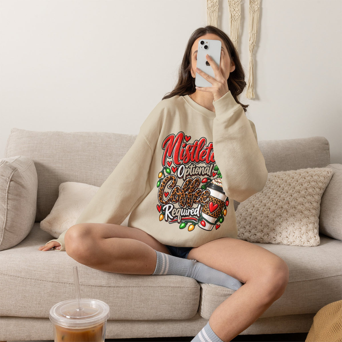 Mistletoe Optional, Coffee Required Christmas Crewneck Sweatshirt
