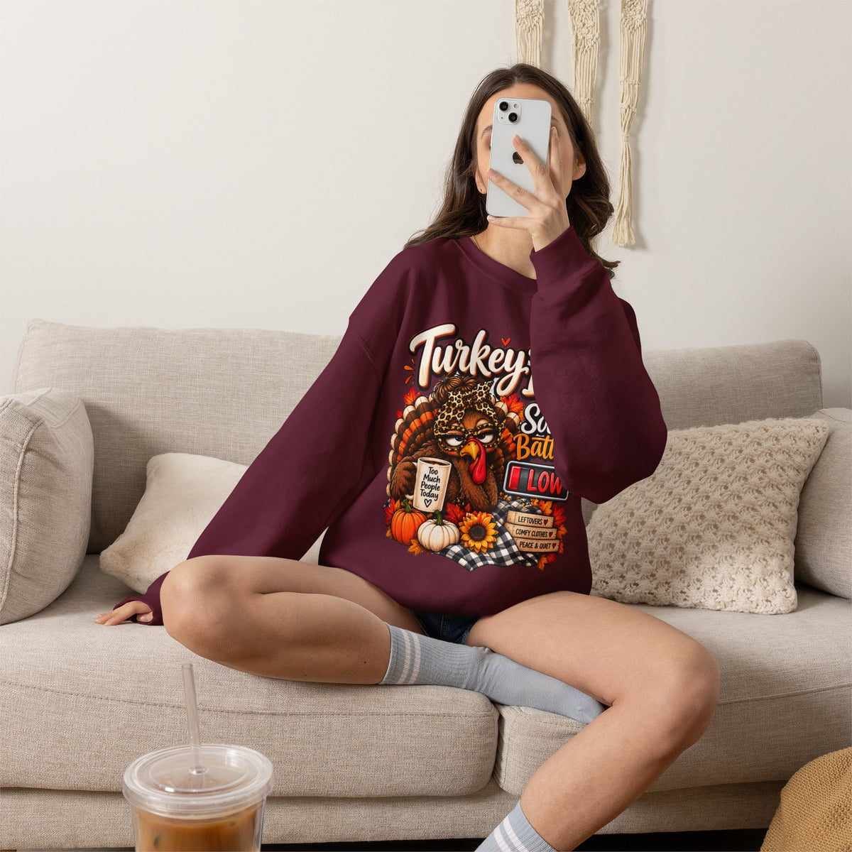 Turkey Day Social Battery: Low Thanksgiving Crewneck Sweatshirt