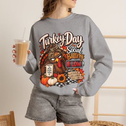 Turkey Day Social Battery: Low Thanksgiving Crewneck Sweatshirt