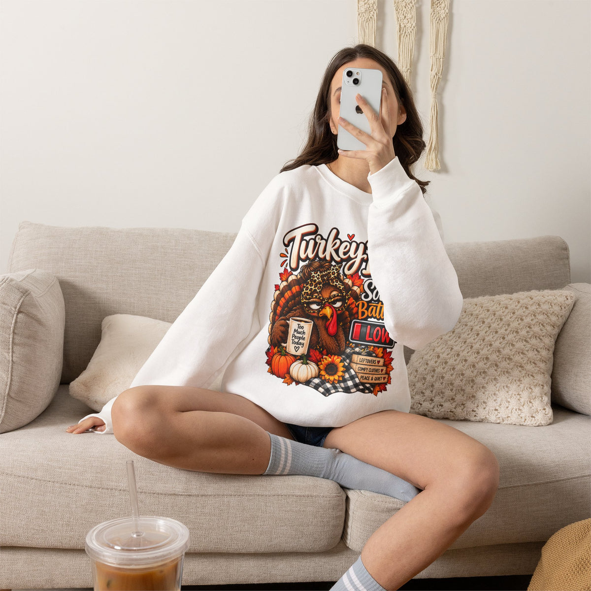 Turkey Day Social Battery: Low Thanksgiving Crewneck Sweatshirt
