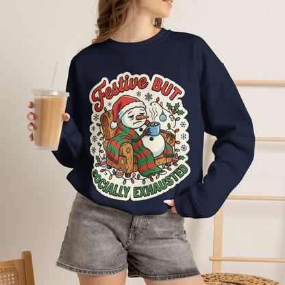 Festive but Socially Exhausted Christmas Crewneck Sweatshirt