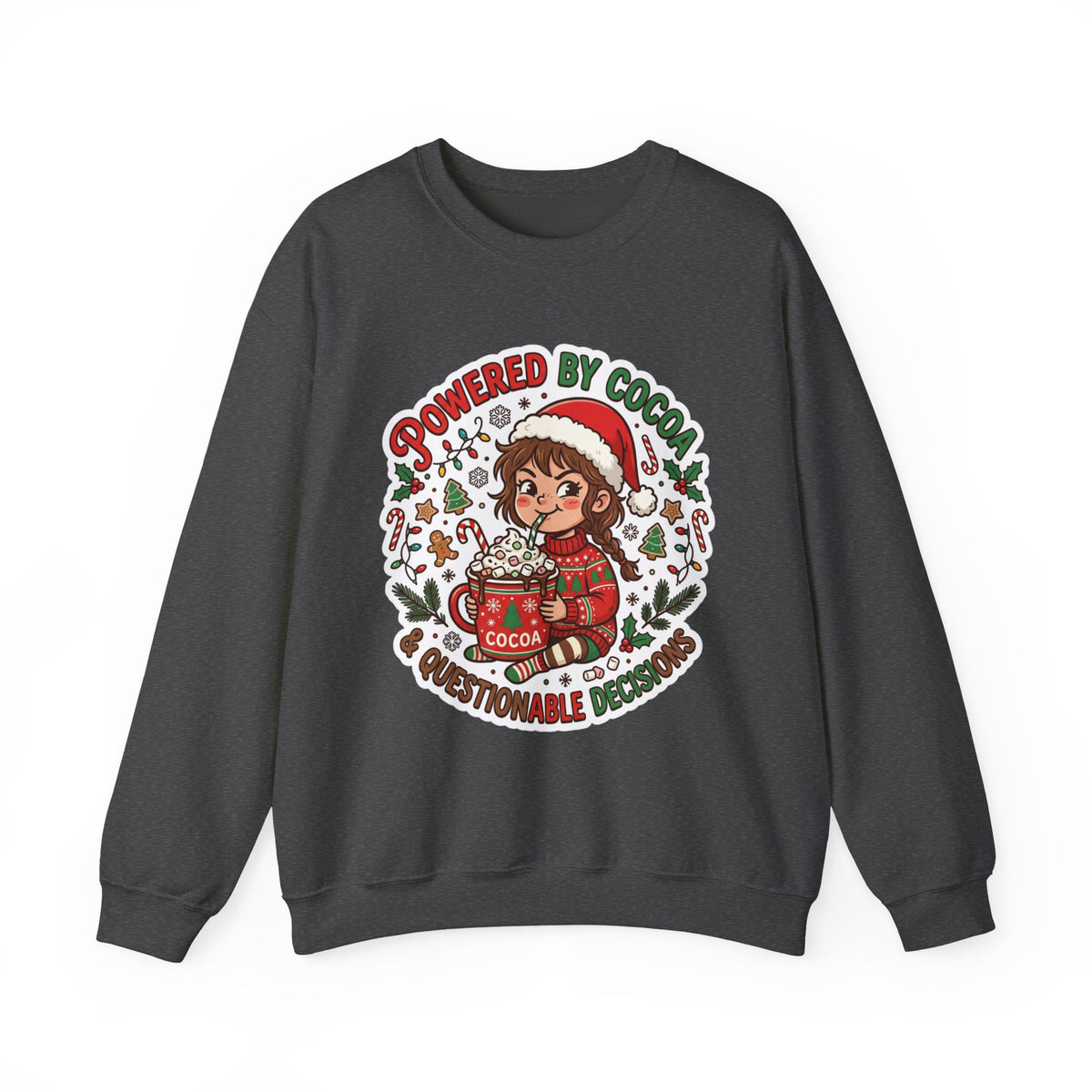 Powered by Cocoa & Questionable Decisions Christmas Crewneck Sweatshirt