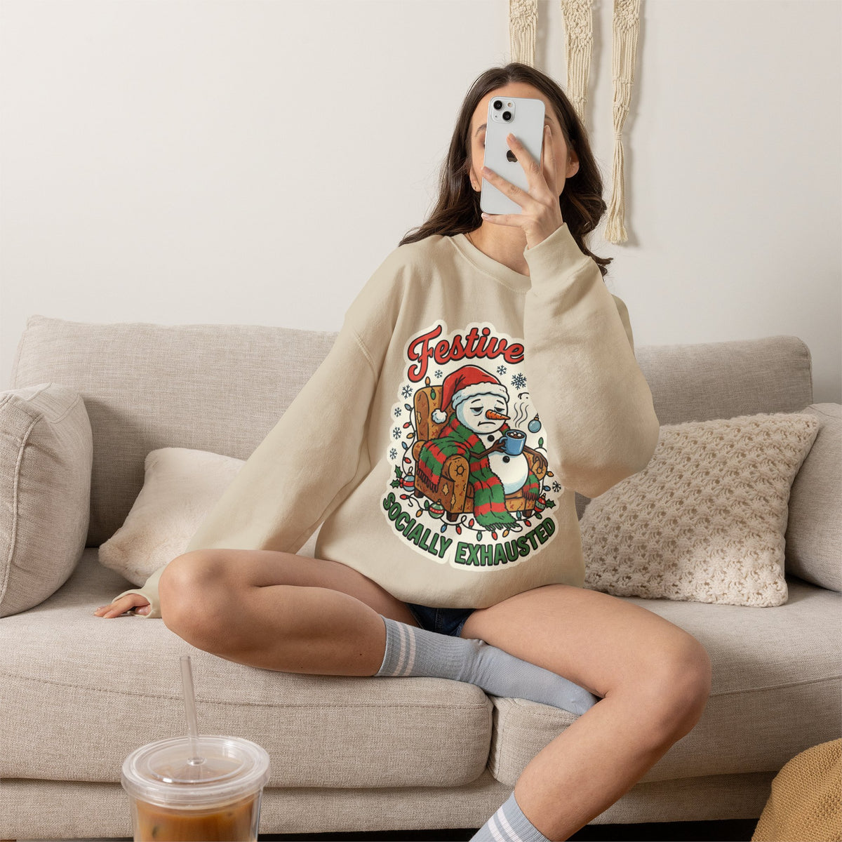 Festive but Socially Exhausted Christmas Crewneck Sweatshirt