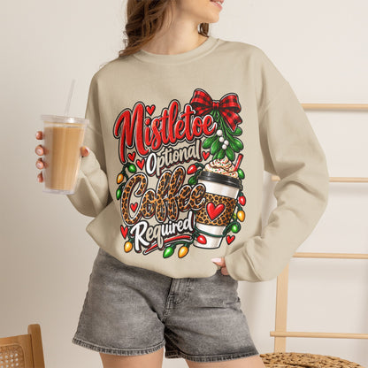 Mistletoe Optional, Coffee Required Christmas Crewneck Sweatshirt