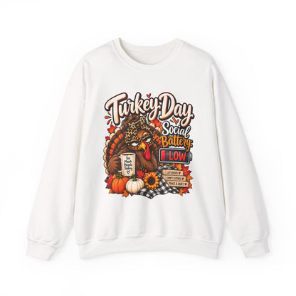 Turkey Day Social Battery: Low Thanksgiving Crewneck Sweatshirt
