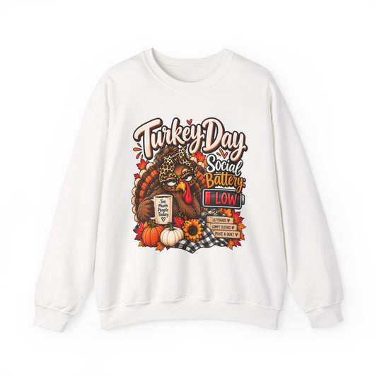 Turkey Day Social Battery: Low Thanksgiving Crewneck Sweatshirt
