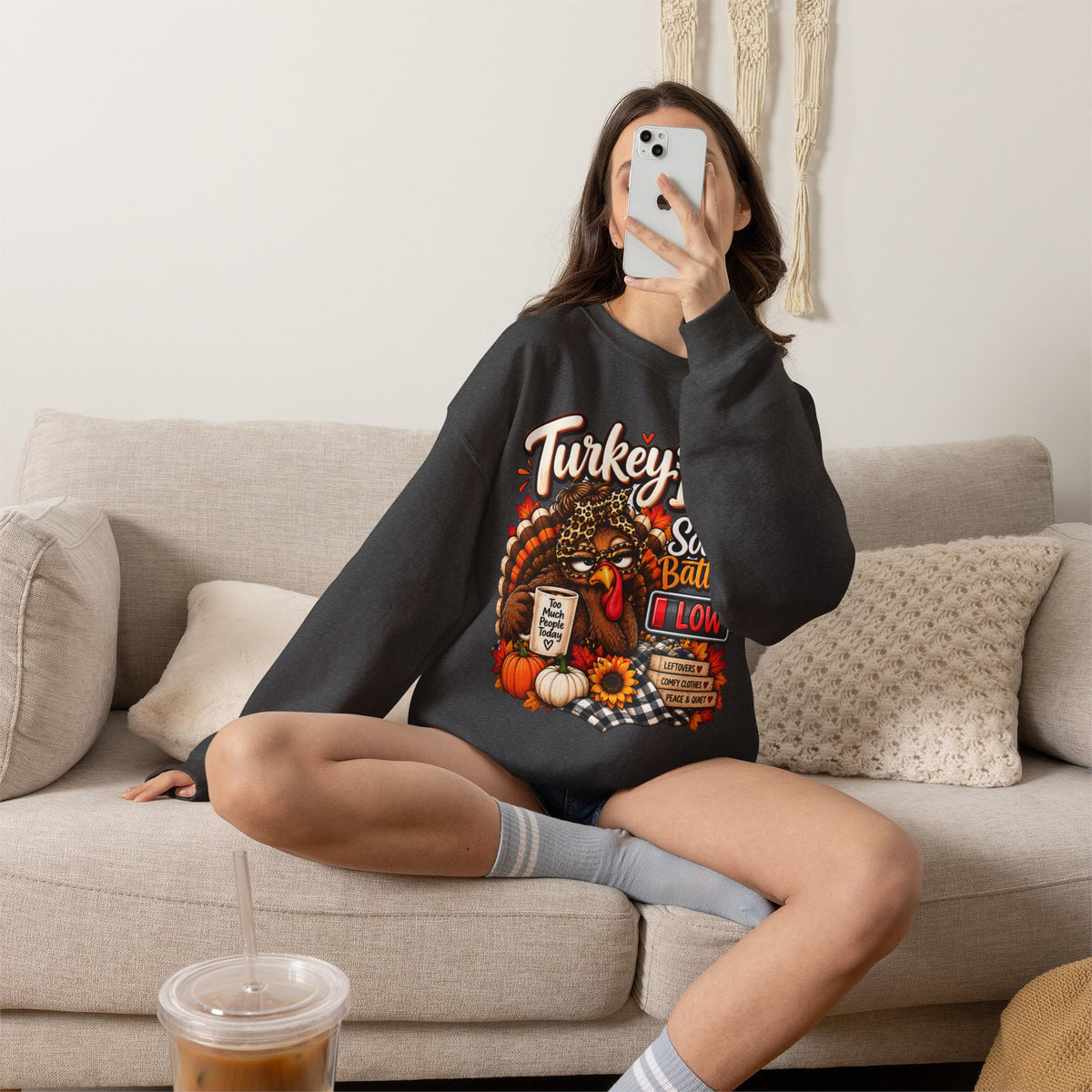 Turkey Day Social Battery: Low Thanksgiving Crewneck Sweatshirt