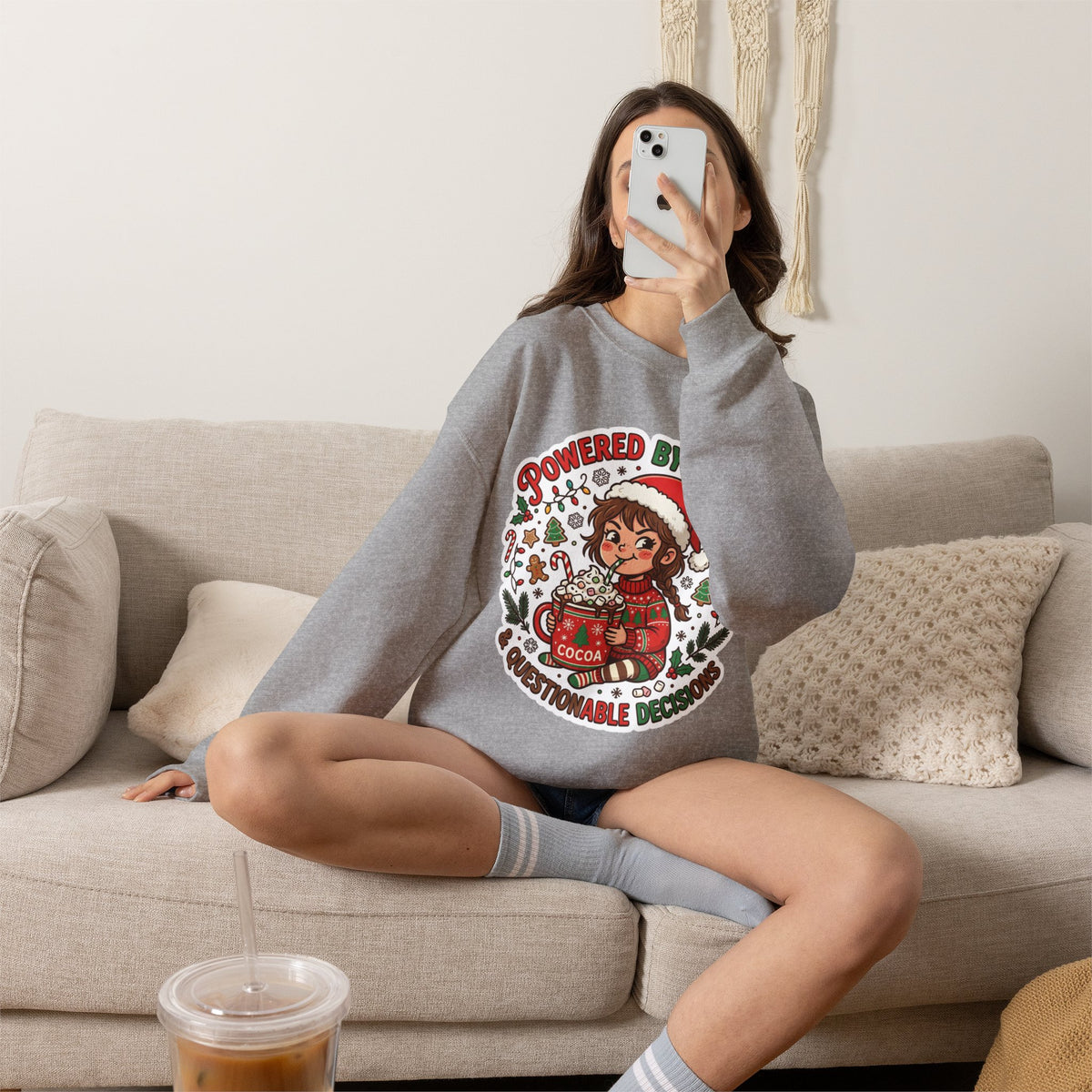 Powered by Cocoa & Questionable Decisions Christmas Crewneck Sweatshirt