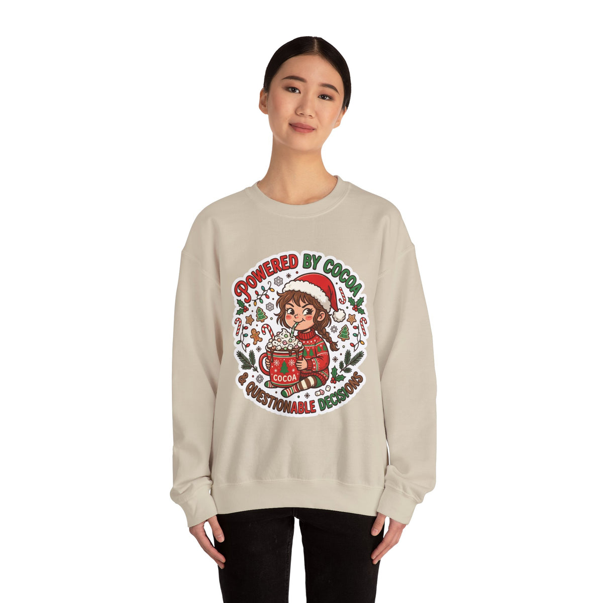 Powered by Cocoa & Questionable Decisions Christmas Crewneck Sweatshirt